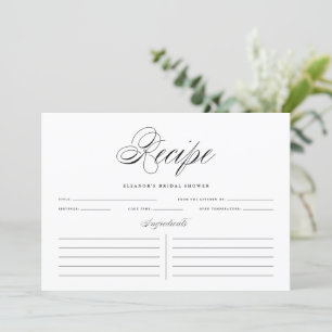 Black Elegant Script Personalised Recipe Card