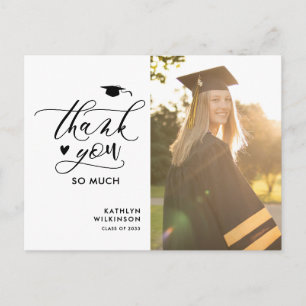 Black Elegant Script Photo Graduation Thank You Postcard