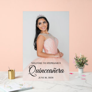 Black Elegant Script Quinceañera Photo Acrylic Sign