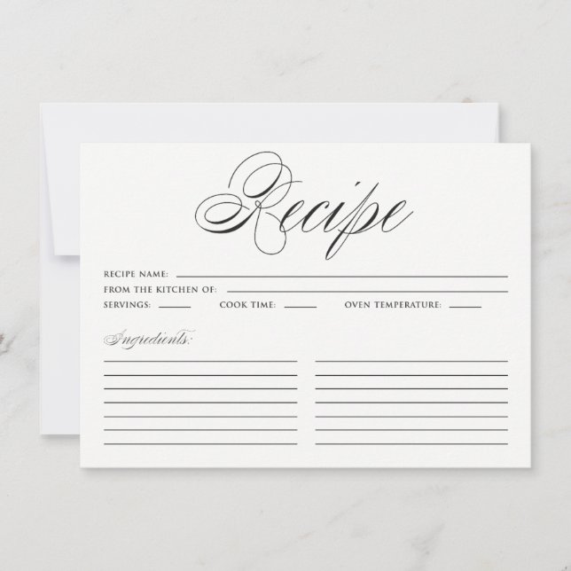 Black Elegant Script Recipe Card (Front)