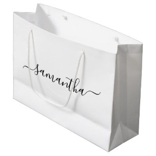 Black Elegant Script Signature Name Large Gift Bag