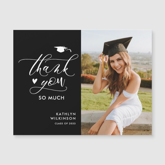 Black Elegant Script Simple Graduation Thank You (Front)