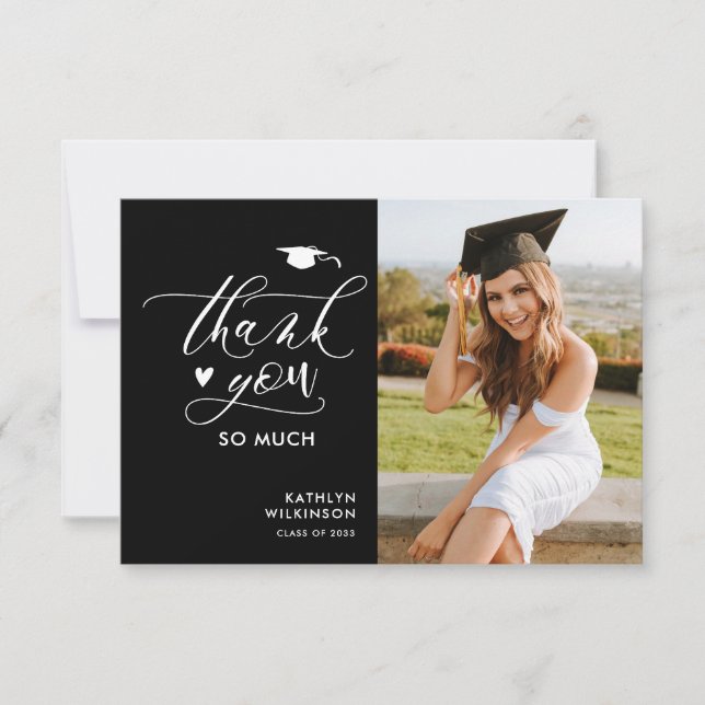 Black Elegant Script Simple Graduation Thank You Invitation (Front)