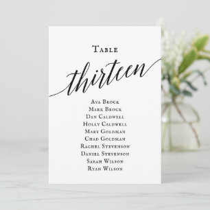 Black Elegant Script Table Number 13 Seating Chart