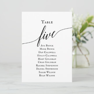 Black Elegant Script Table Number 5 Seating Chart