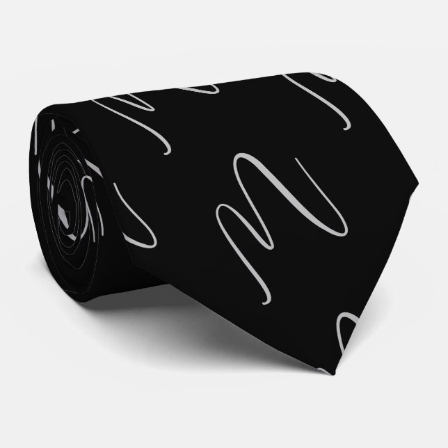 Black Elegant Script Tie (Rolled)