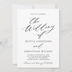 Black Elegant Script Typography Front Only Invitat Invitation