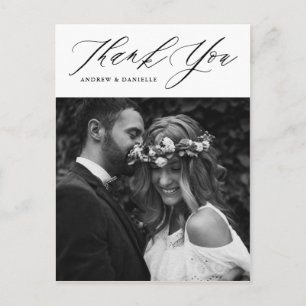 Black Elegant Script Vertical Wedding Thank You Postcard