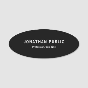 Black Elegant Simple Design Template Modern Oval Name Tag