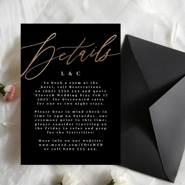 Black Elegant Simple Gold Wedding Details Card (Creator Uploaded)