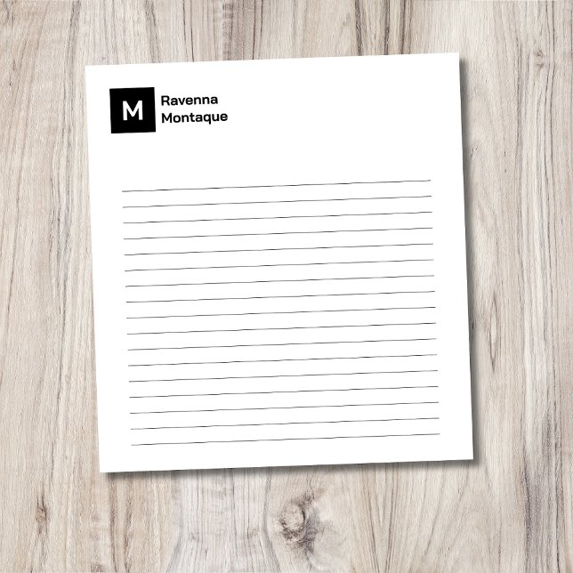 Black Elegant Simple Trendy Monogram Lined  Notepad (Creator Uploaded)