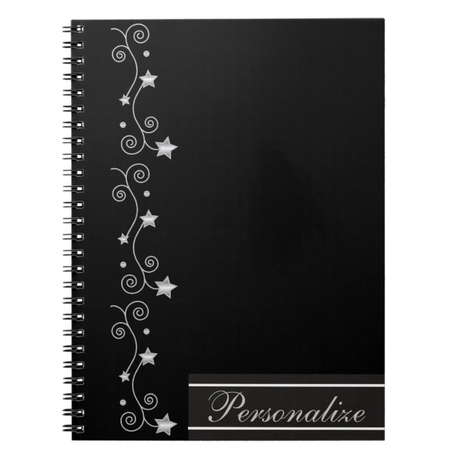 Black Elegant Star Design Notebook (Front)