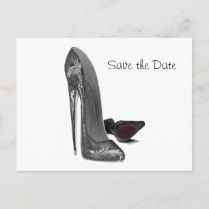 Black Elegant Stiletto Shoe Art Announcement Postcard