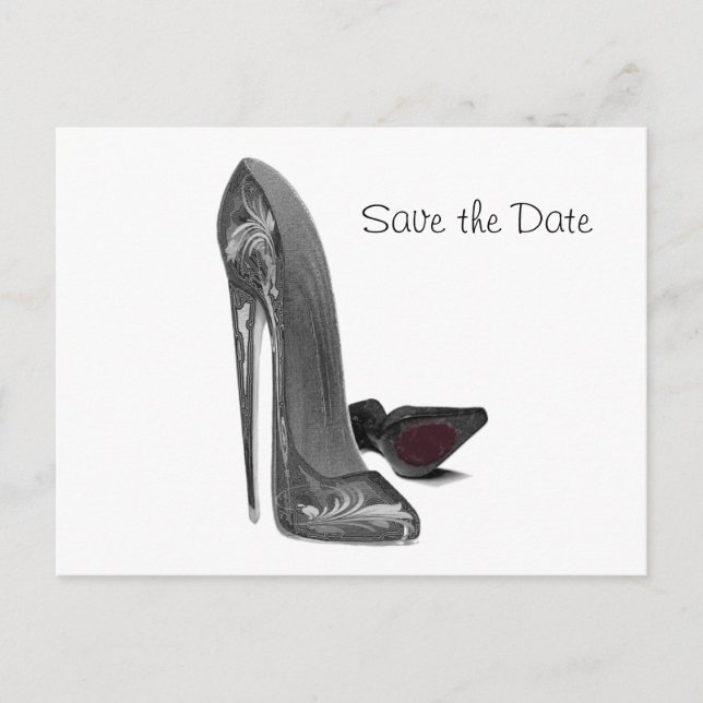 Black Elegant Stiletto Shoe Art Announcement Postcard (Front)