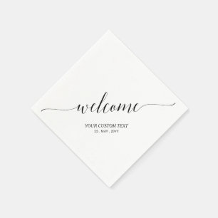 Black Elegant Stylish Lettering Welcome Party Napkin