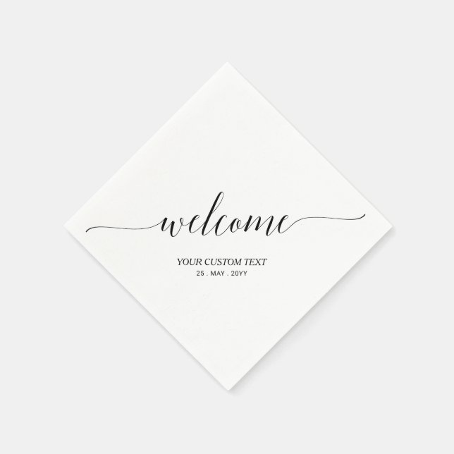 Black | Elegant Stylish Lettering Welcome Party Napkin (Corner)