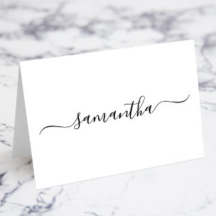 Black Elegant Swash Signature Name Place Cards