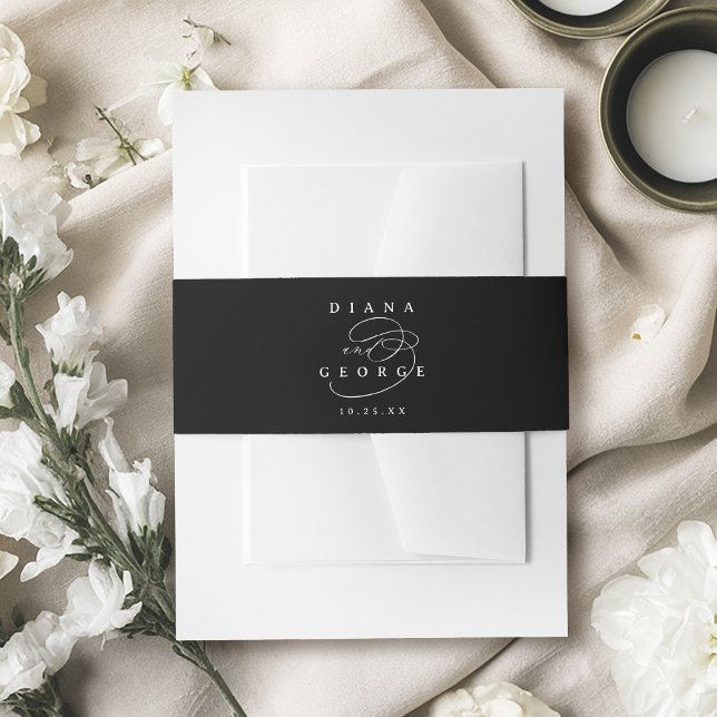 Black Elegant Swirl Script Simple Wedding  Invitation Belly Band (Black Elegant Swirl Script Simple Wedding Invitation Belly Band)