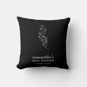 Black Elegant Tiny Handdrawn Sketch Flower Cushion