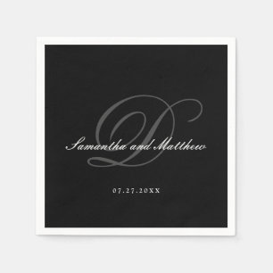 Black Elegant Traditional Script Wedding Monogram Napkin