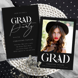 Black Elegant Typography Photo Graduation Party Invitation