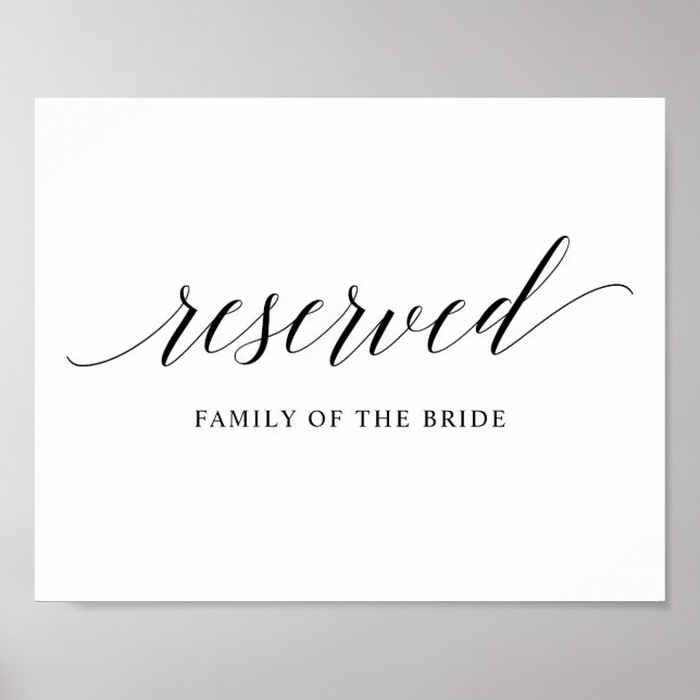 Black Elegant Typography Wedding "RESERVED" Sign (Front)