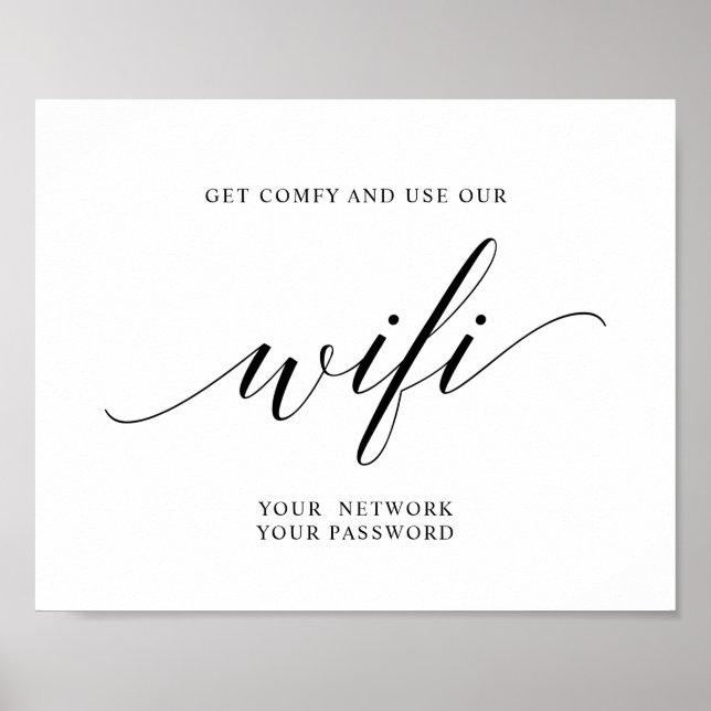 Black Elegant Typography Wedding Wifi Password Poster (Front)