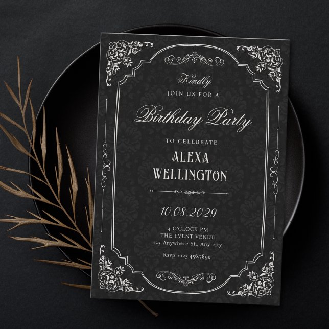 Black elegant victorian birthday invitation (Creator Uploaded)