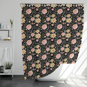 Black Elegant Vintage Wildflower Rose Pattern Shower Curtain