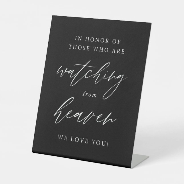 Black Elegant Watching From Heaven Memorial Pedestal Sign (Front)