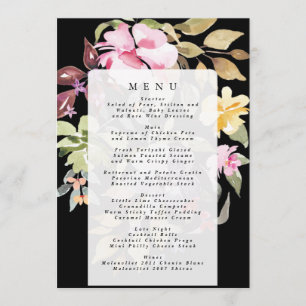 Black Elegant Watercolor Beautiful Wedding Menu