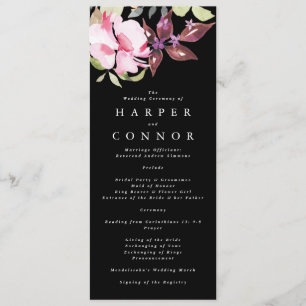 Black Elegant Watercolor Beautiful Wedding Programme