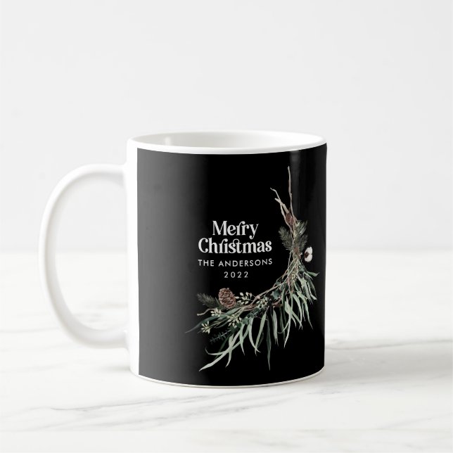 Black elegant watercolor botanical Christmas chic Coffee Mug (Left)