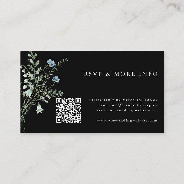 Black Elegant Watercolor Wildflowers Wedding RSVP  Enclosure Card (Front)