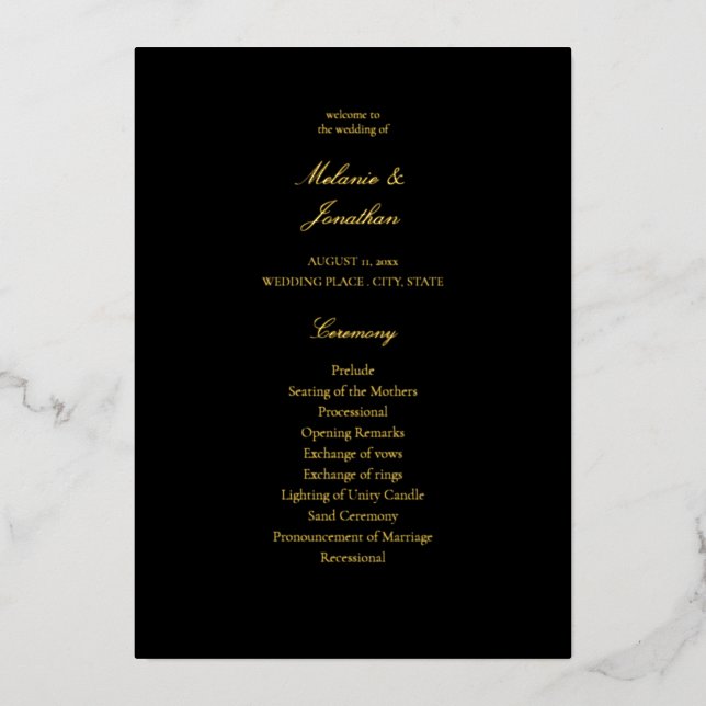 Black Elegant Wedding Ceremony Program (Front)