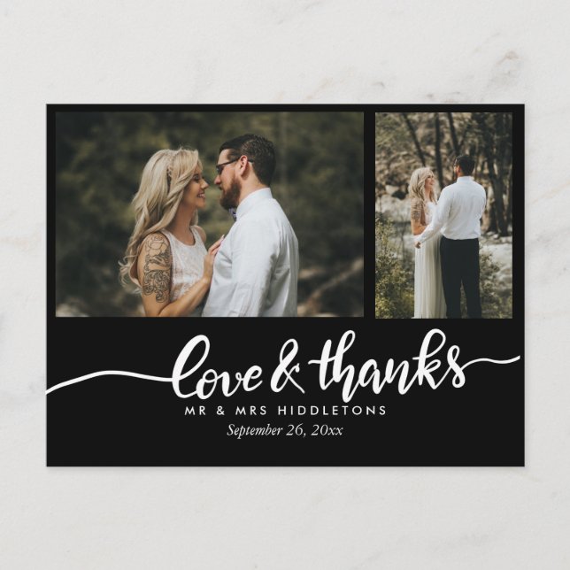 Black Elegant Wedding Love And Thanks Script Postcard (Front)