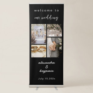 Black Elegant Wedding Welcome Photo Collage Retractable Banner