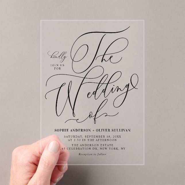 Black Elegant Whimsical Calligraphy Wedding Acrylic Invitations (Insitu (Handheld))