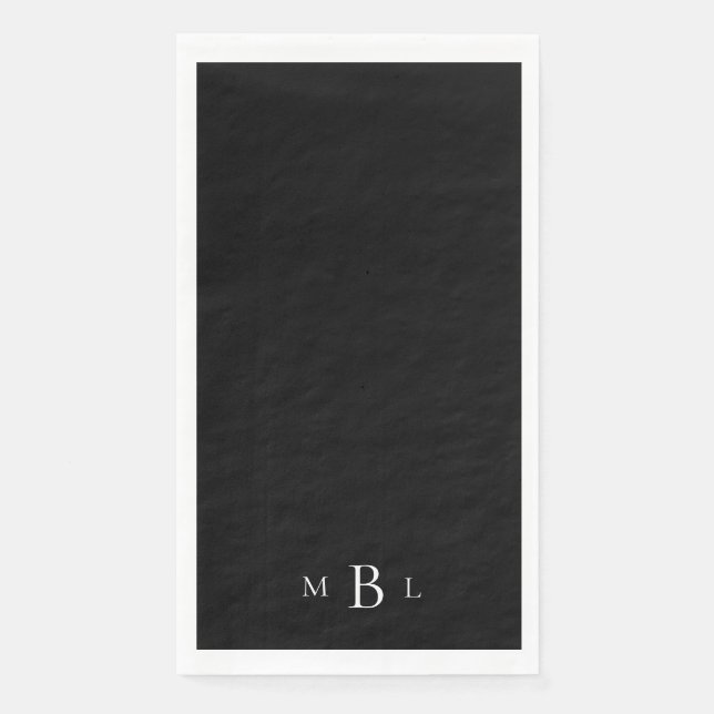 Black Elegant White II Monogram Paper Guest Towels Napkin (Front)