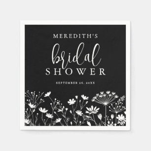 Black Elegant Wildflower Bridal Shower Napkin