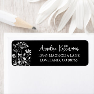 Black Elegant Wildflower Return Address