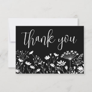 Black Elegant Wildflower Thank You Card