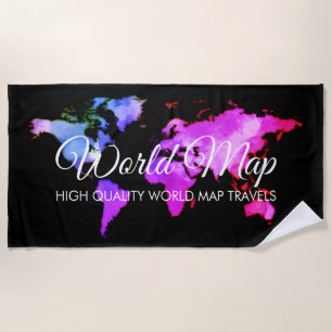 Black Elegant World Map Adventure Travel Agent Beach Towel
