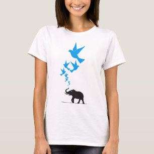 Black Elephant Blue Birds Concept Design T-Shirt