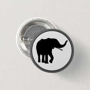 Black Elephant Drawing in White Circle 3 Cm Round Badge