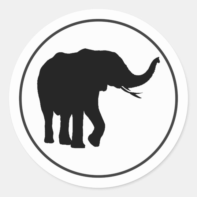 Black Elephant Drawing in White Circle Classic Round Sticker (Front)