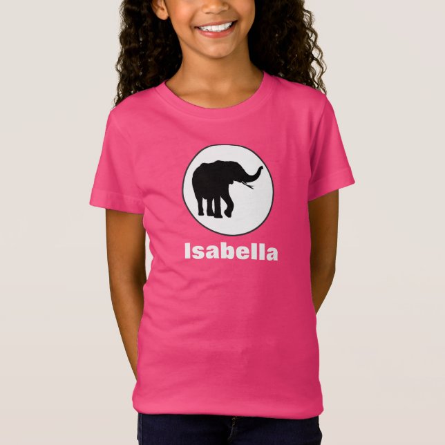 Black Elephant Drawing in White Circle T-Shirt (Front)