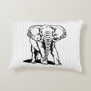 Black Elephant Line Drawing  Decorative Cushion