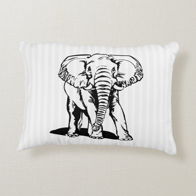Black Elephant Line Drawing  Decorative Cushion (Back)