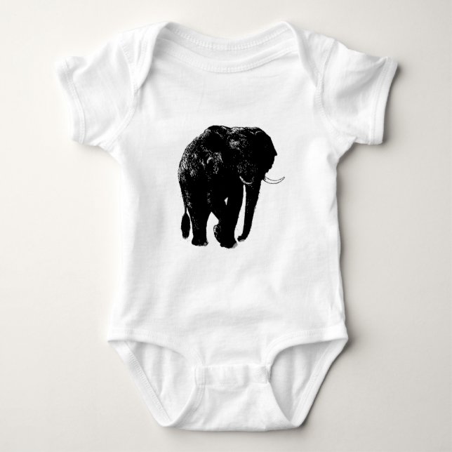 Black Elephant Silhouette Baby Bodysuit (Front)